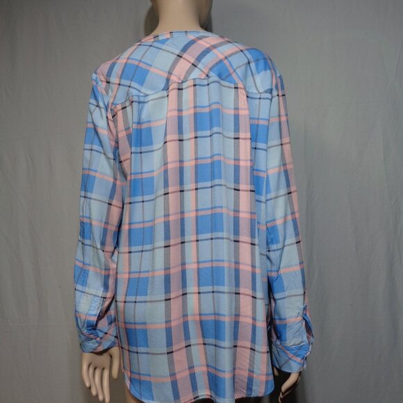 ANA pastel blue and pink plaid button up top - Picture 2 of 6